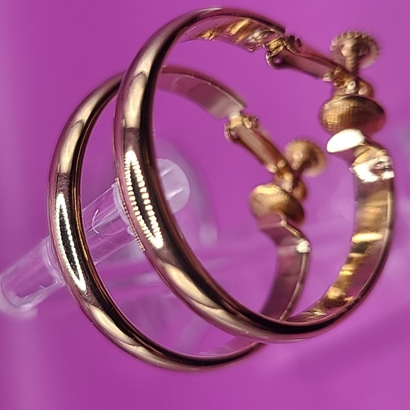 Gold tone hoop clip on earrings by Napier - Picture 7 of 9